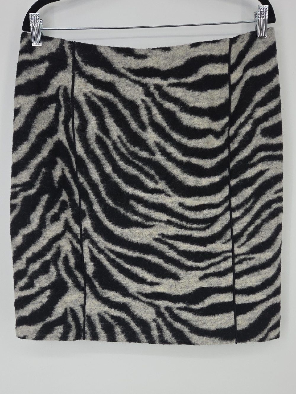 Ann Taylor Wool Black and Cream Zebra-Print Pencil Skirt